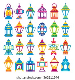 Set of 24 Ramadan Lanterns _ Flat style design  _ Happy Ramadan