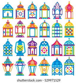 Set of 24 Ramadan Lanterns _ Flat style design 