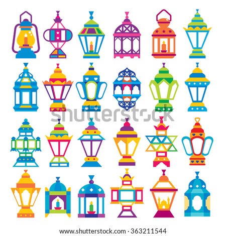 Set of 24 Ramadan Lanterns _ Flat style design  _ Happy Ramadan
