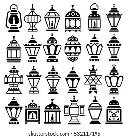 Set of 24 Ramadan Lanterns silhouettes  vector icons 