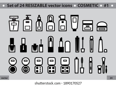 set of 24 resizable vector icons for cosmetic theme