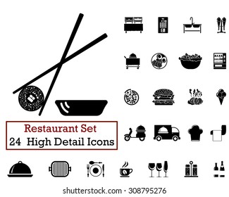 Set of 24 Restaurant icons in Black Color. Suitable For All Kind of Design (Web Page, Interface, Advertising, Polygraph and Other). Vector Illustration. 