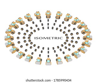 A set of 24 road rollers from different angles. Animation of the rotation of a roller vehicles by 15 degrees. The wheels are animated for the movement of the roller.