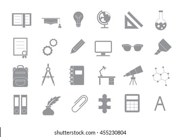 Set of 24 School elements gray vector icons