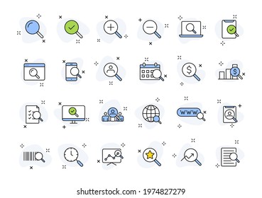 Set of 24 Search web icons in line style. SEO analytics, Digital marketing data analysis, Employee Management. Vector illustration.