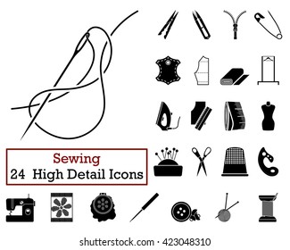 Set of 24 Sewing Icons in Black Color. Vector illustration. 