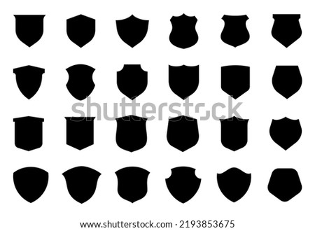 Set of 24 shield, glyph style, flat design silhouette