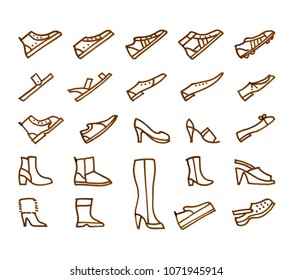 Set of 24 shoes hand drawn brown icons drawn with a felt-tip pen good for price tags, Internet sales and decoration of the websites