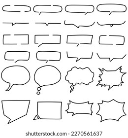Set of 24 simple balloon line drawings in hand-drawn style. The backgrounds are transparent. In addition to simple speech bubbles, we have created some with a few quirks, such as those with only under
