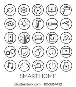 Set of 24 smart house line icons in circles