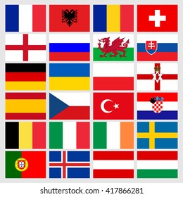 Set of 24 soccer Euro 2016 icons flags of the participant countries. Football flags set. Vector illustration eps10