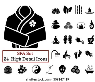Set of 24 SPA Icons in Black Color.  Suitable For All Kind of Design (Web Page, Interface, Advertising, Polygraph and Other). Vector Illustration. 