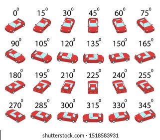 A Set Of 24 Sports Cars From Different Angles. Animation Of The Rotation Of A Sports Car By 15 Degrees. 