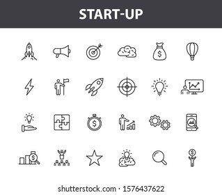 Set of 24 Start up web icons in line style. Creative, idea, target, innovation, business, marketing. Vector illustration.