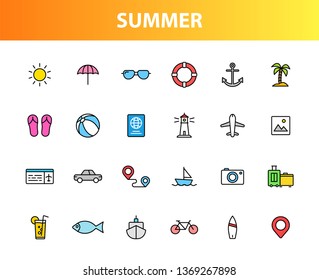 Set of 24 Summer and Holiday web icons in line style. Web and mobile icon. tourism, travel, holiday. Vector illustration.