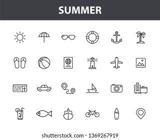 Set of 24 Summer and Holiday web icons in line style. Web and mobile icon. tourism, travel, holiday. Vector illustration.