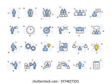 Set of 24 Teamwork web icons in line style. Team Work, people, support, business. Vector illustration.