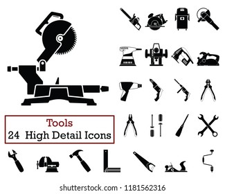 Set of 24  Tools Icons. Monochrome color design. Vector illustration.