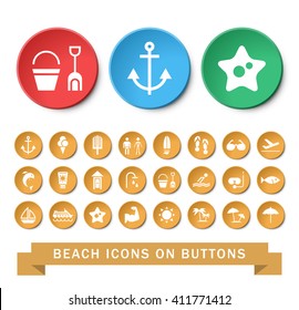 Set of 24 Universal Beach Icons. Isolated Elements.