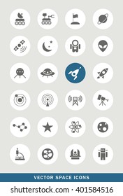 Set of 24 Universal Space Icons. Isolated Elements.
