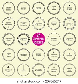 Set of 24 Vector Items for Copyspace Design. Monochrome Circle Ornamental Frames