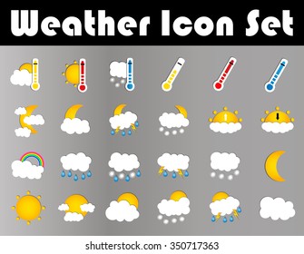 Set of 24 vector weather flat icons on grey background. Vector illustration