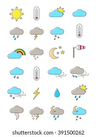 Set of 24 vector weather forecast icons 