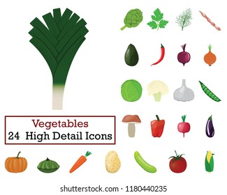 Set of 24  Vegetables Icons. Flat color design. Vector illustration.