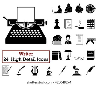 Set of 24 Writer Icons in Black Color.Vector illustration.