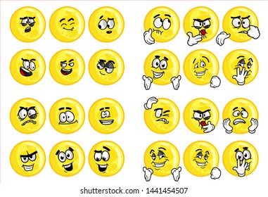 Set of 24 yellow emoticons, smileys icon pack