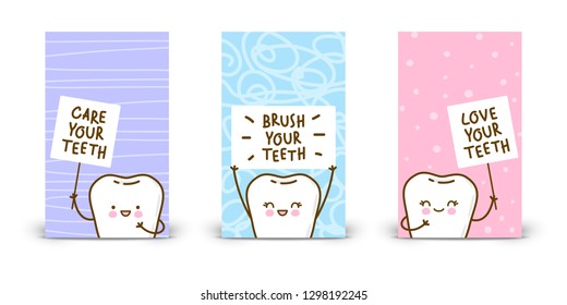 Set of 240 x 400 vertical banners with kawaii teeth