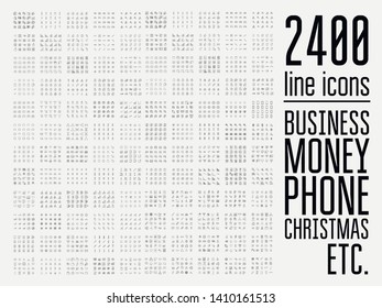 Set of 2400 modern thin line icons. Outline isolated signs for mobile and web. High quality pictograms. Linear icons set of business, medical, UI and UX, media, money, travel, etc.