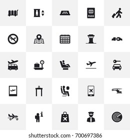 Set Of 25 Airplane Icons Set.Collection Of Weighing, Radiolocator, Data And Other Elements.