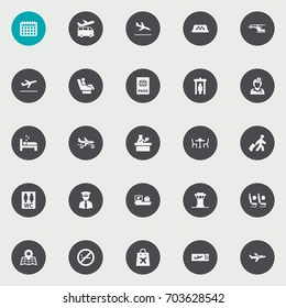 Set Of 25 Airplane Icons Set.Collection Of Aircraft, Gustiness, Shopping Bag And Other Elements.