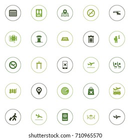 Set Of 25 Airplane Icons Set.Collection Of Carriage, Cab, Air Traffic Controller And Other Elements.