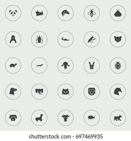 Set Of 25 Alive Icons Set.Collection Of Bug, Wildcat, Pussy And Other Elements.
