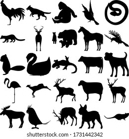 Forest Animals Silhouettes Vintage Vector Illustration Stock Vector ...