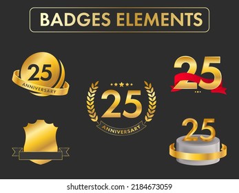 Set Of 25 Anniversary Emblem Logo, Badge, Label On Black Background.