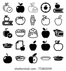 Set of 25 apple filled and outline icons such as apple, pie, wrist watch