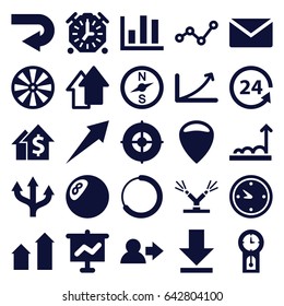 set of 25 arrow filled icons such as 24 support, download, clock, watering system, target, graph, pendulum, stopwatch
