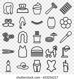 Set of 25 beauty outline icons such as baby napkin, hair straightener