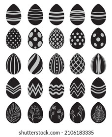 Set of 25 black Easter eggs isolated on white background - Vector illustration