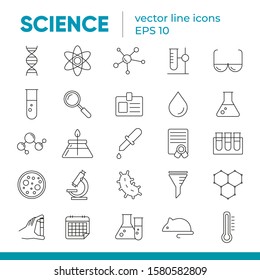 Set of 25 black vector line icons, sign and symbols in flat design science and medicine with elements for mobile concepts and web apps. Collection of line modern infographic logo and pictogram.