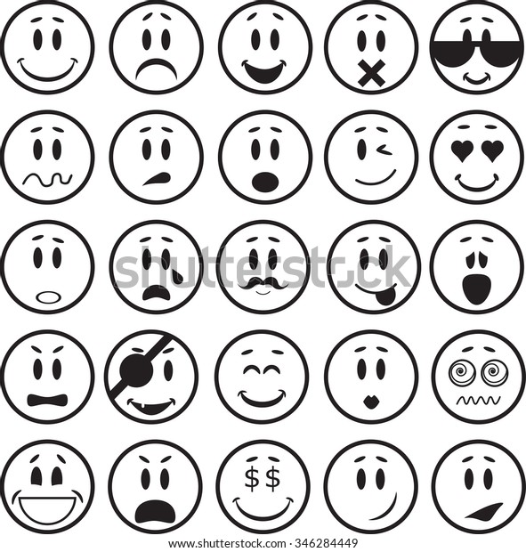 Set 25 Black White Emoticons Isolated Stock Vector (Royalty Free) 346284449