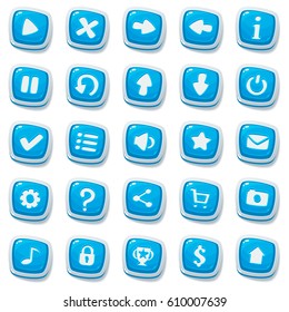 Set 25 of blue icons isolated on white background for game user interface. Mobile app vector elements template.