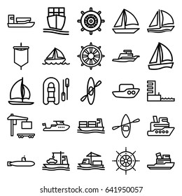set of 25 boat outline icons such as boat, helm, cargo ship, harbor, sail, submarine