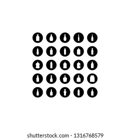 Set Of 25 bottles Editable Icons. Black circles, seamless vector designs