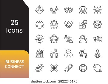 Set of 25 business connection and teamwork line icons