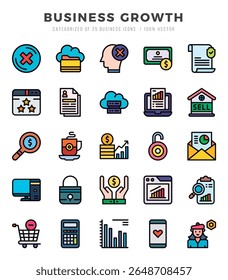 Conjunto de 25 Business Growth Lineal Color Icons Pack.