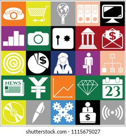 Set of 25 business high quality icons. Collection. Flat design. Vector Illustration.